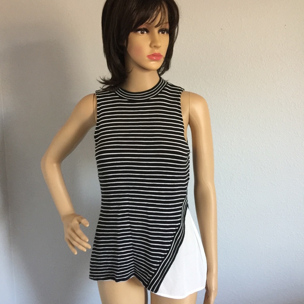 WHBM Sleeveless Blouse with Black Stripes